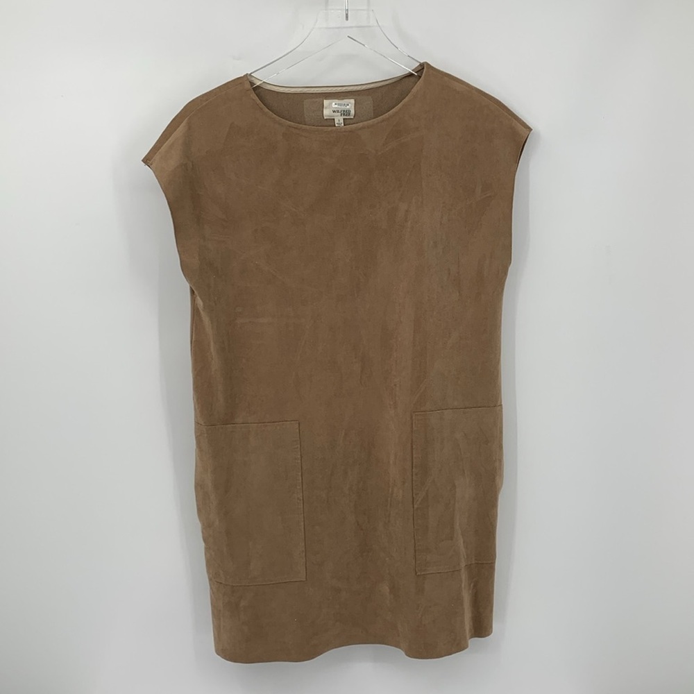 Wilfred Free Nori faux suede boxy shift mini dress brown tan ultrasuede Small
